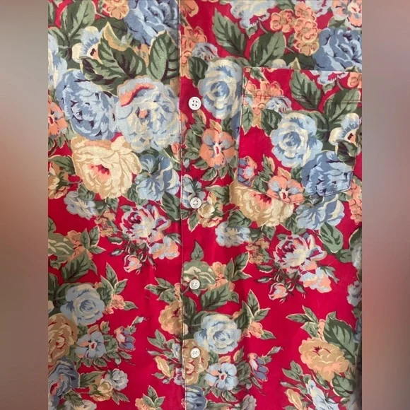 Supreme New York Cotton Button Up Red Floral SS14 L/S Shirt Top Size L